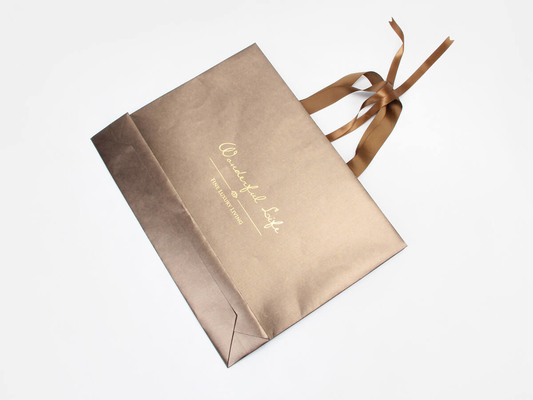 Bright Gold schillernde Papiertüten Siebdruck Geschenktüten aus braunem Papier